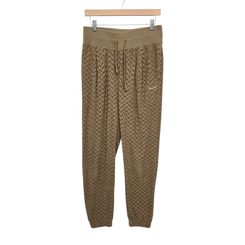 Nike Textured Terry Chevron Jogger Pants Women's Size Med Tan‎ Athletic Casual